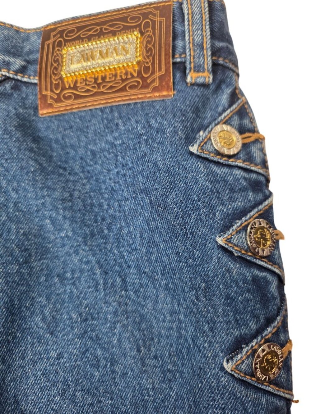 Vintage Lawman Western High-Rise Blue Denim Jeans With Gold Button Accents Size - Picture 2 of 10
